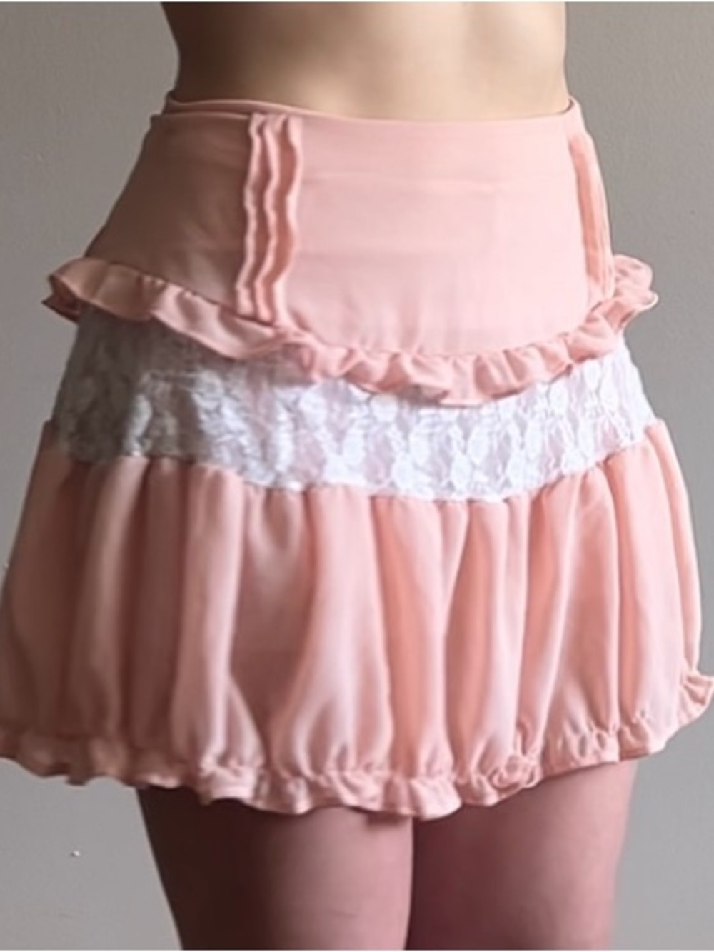 Pink Ruffled Lace Mini Skirt